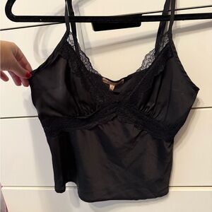 Black Lace Trim top. Satin